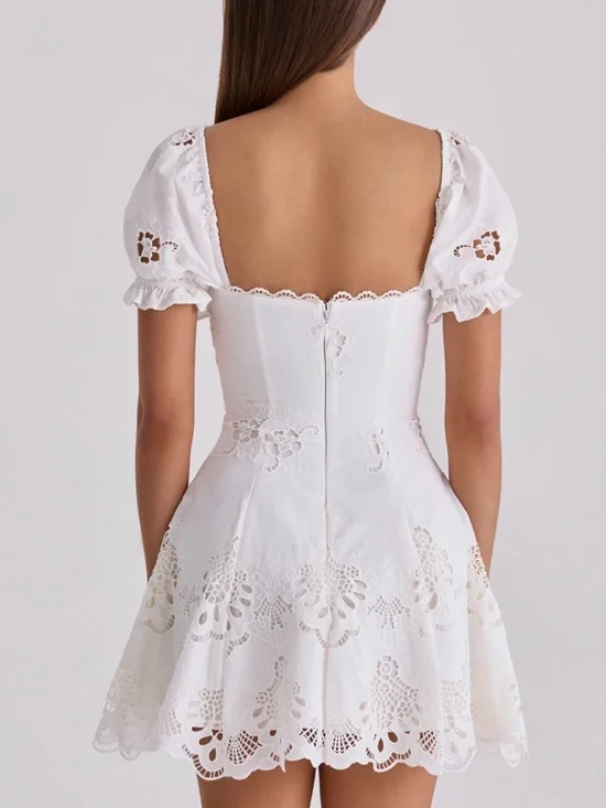 House of CB Lavina White Custom Lace + Cotton Broderie Anglaise Mini Dress - Picture 7 of 14